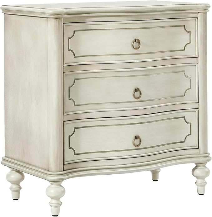 HULALA HOME Wood Nightstand with Charging Station, 3 Drawer Traditional Nightstands, End Table with Solid Wood Legs for Bedroom, USB Ports & Three-Prong Plugs, White