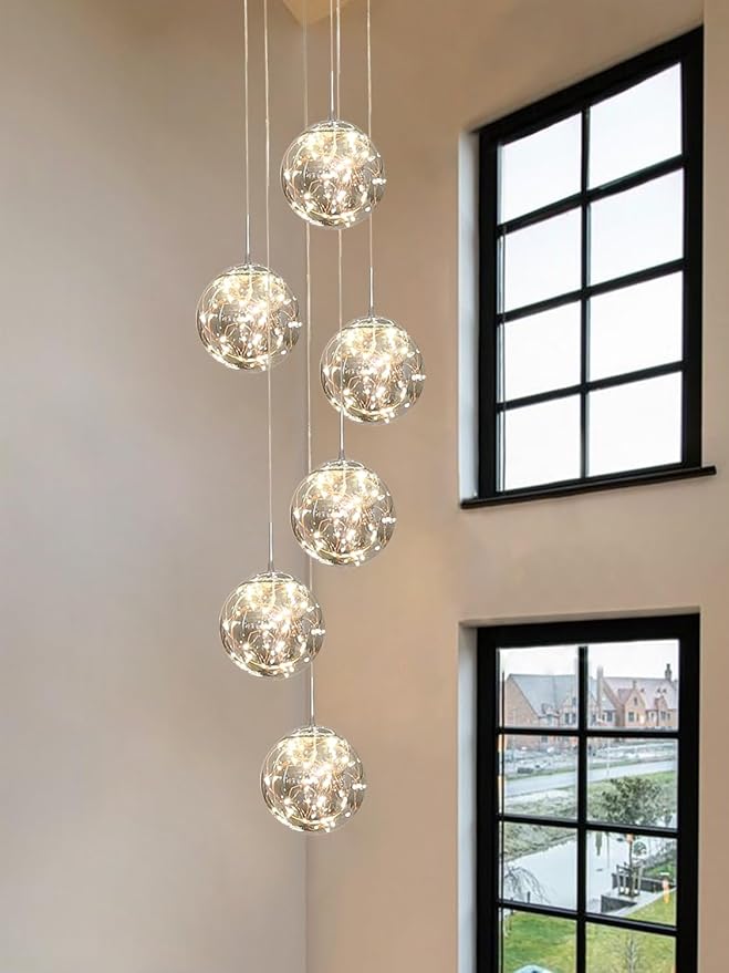 Long Chandeliers for High Ceilings,Modern Crystal Pendant Light,Raindrop Drop Lamp,Hanging Lighting Fixtures for Spiral Staircase,Foyer,Entryway,Living Room