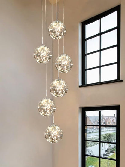 Long Chandeliers for High Ceilings,Modern Crystal Pendant Light,Raindrop Drop Lamp,Hanging Lighting Fixtures for Spiral Staircase,Foyer,Entryway,Living Room