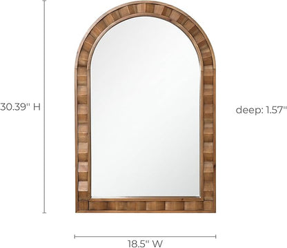 LuxenHome Arched Wall Mirror, 30.4"x18.5" Solid Wood Framed Rustic Farmhouse Decorative Wooden Mirrors, Wall Mounted Hanging Accent Entryway Mirror for Bathroom, Living Room, Bedroom Home Decor