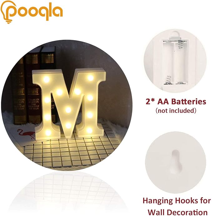 Pooqla LED Marquee Letter Lights Sign, Light Up Alphabet Letter for Home Party Wedding Decoration M