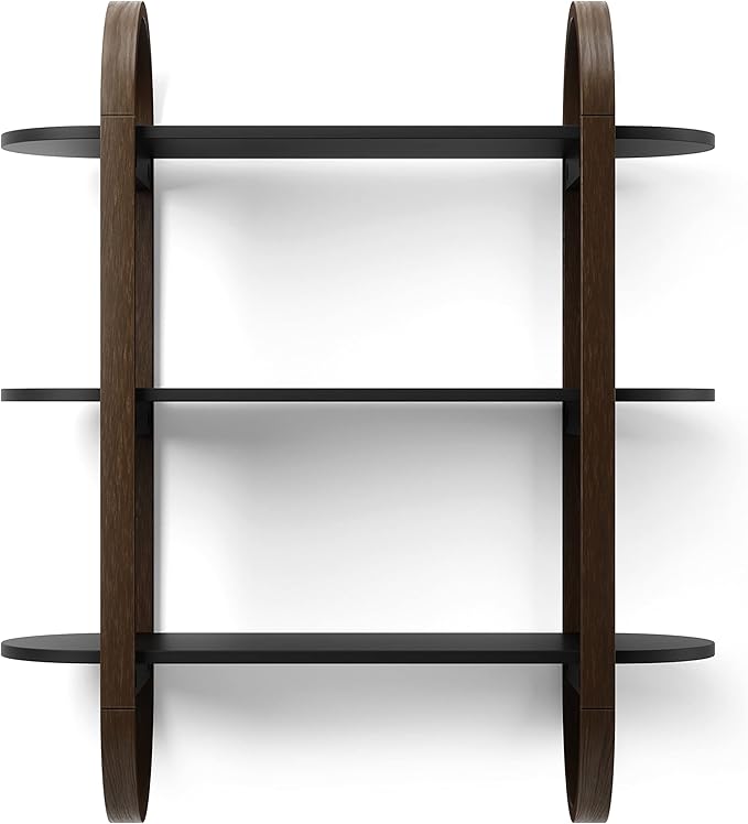 Umbra Bellwood Wall-Mount Book Shelf Display Case with Three Shelves, Black/Walnut