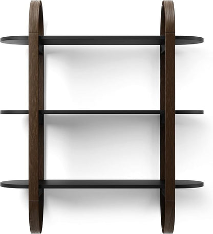 Umbra Bellwood Wall-Mount Book Shelf Display Case with Three Shelves, Black/Walnut
