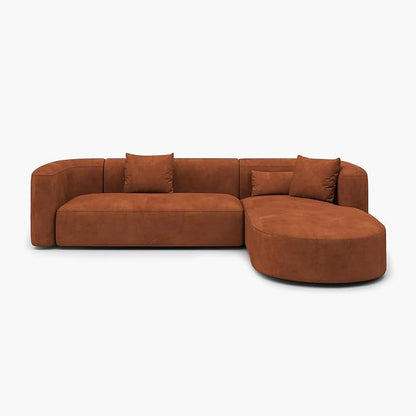 Acanva Luxury Modern Tight Curved Back Velvet Sofa, Minimalist Style Comfy Couch for Living Room Apartment, L-Shape Right Chaise, Tangerine