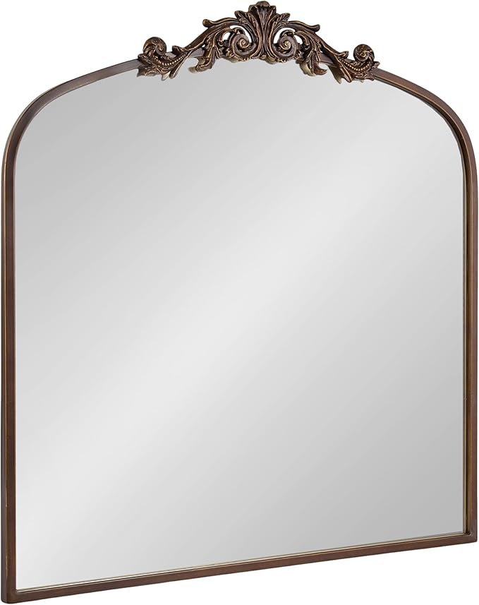 Kate and Laurel Arendahl Ornate Traditional Square Arched Mirror; 28 x 30; Bronze; Decorative Baroque Style Vintage Arch Mirror with Wide Frame and Crown