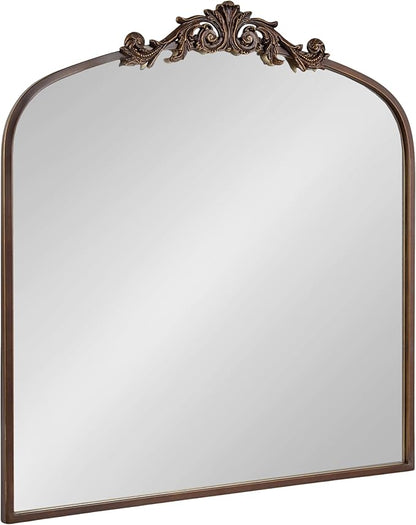 Kate and Laurel Arendahl Ornate Traditional Square Arched Mirror; 28 x 30; Bronze; Decorative Baroque Style Vintage Arch Mirror with Wide Frame and Crown
