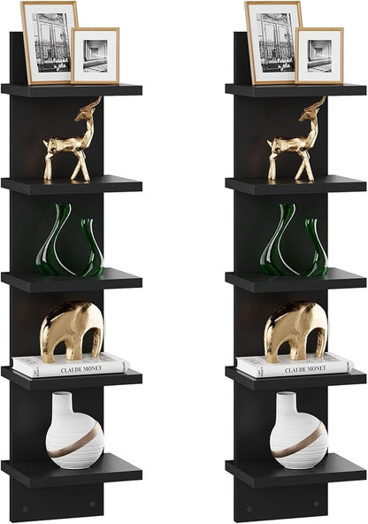 IBUYKE 5 Tier Wall Shelf Unit,Black Vertical Shelf,Floating Storage Shelf,Decorative Wall Mount Vertical Shelving for Home, Bedroom,Living Room,Office Decor WBC009B-2