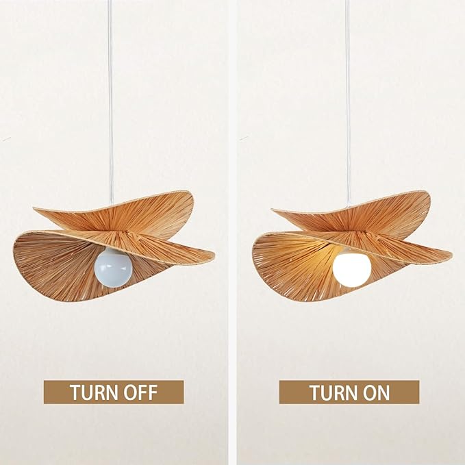 Natural Abaca Woven Pendant Light, Hand-Made Weaved Ceiling Light with Organic Weaved Leaf Finish, 20 Inch Diam Hanging Pendant Light for Bedroom, Living Room, Dining Room