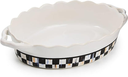 MACKENZIE-CHILDS Everyday Oval Casserole Baker, Cute Oven Baker, Small, Black-and-White Courtly Check