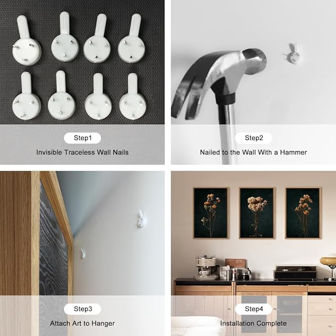 HOURIA Moody Boho Floral Framed Canvas Wall Art Set,Vintage Black Flower Wall Decor,Mid Century Minimalist Wildflower Artwork,Nature Retro Botanical Art Print for Living Room,Bedroom,Office- 16"x24"x3