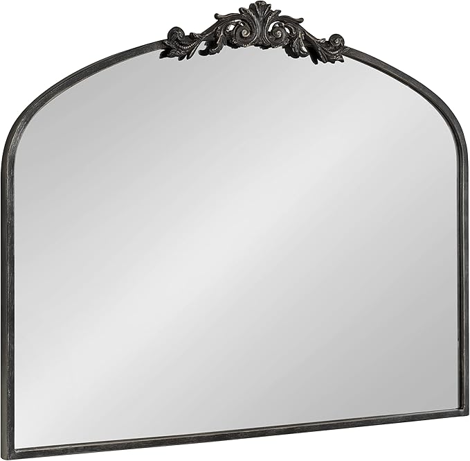 Kate and Laurel Arendahl Ornate Traditional Arched Mirror; 36 x 29; Black; Decorative Baroque Style Arched Wall Mirror with Wide Frame and Crown
