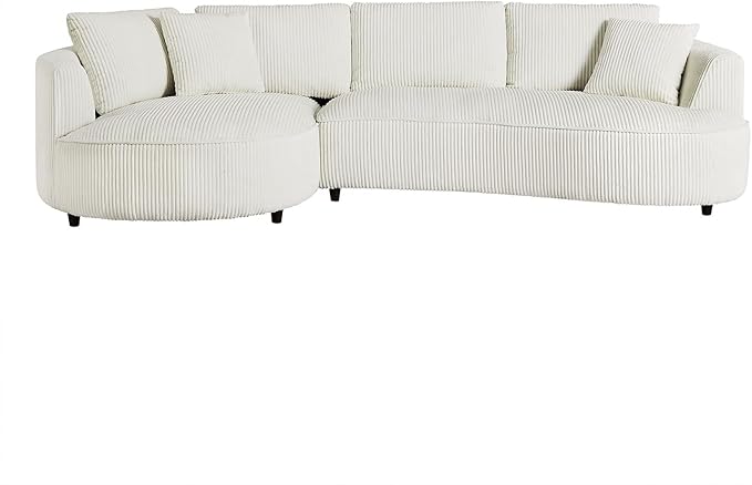 122'' Modern Curved Cloud Sofa Luxury Living Room 5 Seater Sectional Sofa Curve Design Comfortable Upholstered Sofas with Toffee Chair for Living Room Bedroom Apartment(Corduroy+Left Facing, White)