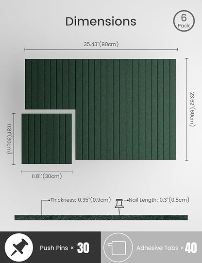 Bumusty Large Felt Bulletin Board 48" x 36" Cork Board Alternative - 6 Pack with 40 Safe Removable Adhesive Tabs, Cork Boards for Walls Cork Board for Home Office Classroom Pin Board (Aurora Green)