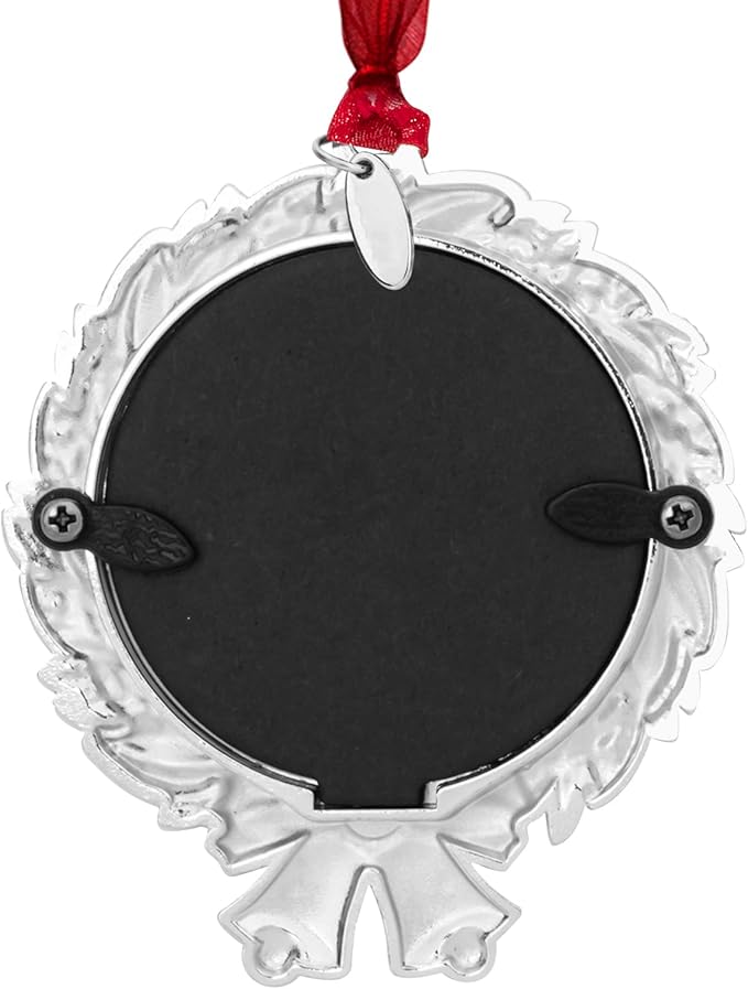 2025 Christmas Ornaments 2 inch Picture Frame Metal Hanging Pendant for Tree Small Decorative Keepsake, Display Photo for Baby and Pet (Wreath (2025))