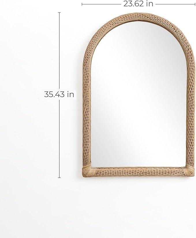 LuxenHome Arched Wall Mirror, 23.5"x35" Large Bamboo Framed Rattan Mirror for Bathroom, Entryway, Living Room, Nursery, Rustic Accent Farmhouse Home Decor Mirrors