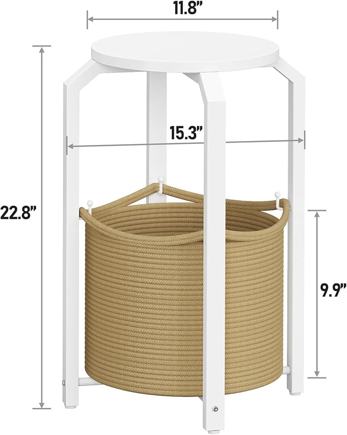 TUTOTAK Small Side Table, Round End Table, Night Stand, Bedside Table, Set of 2, Sofa Table with Storage Basket, Living Room, Bed Room, White and Beige TB01BWN0922