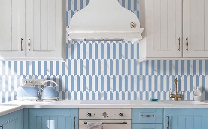 Vamos Tile Peel and Stick Backsplash Seamless Tile,10-Sheets Stick on Backsplash for Kitchen and Bathroom,Light Blue and Statury White PVC Self Adhesive Mosaic Tiles