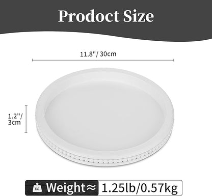 Hanobe Decorative Tray: White Beaded Round Serving Tray Modern Farmhouse Wooden Circle Centerpiece Tray Decor for Home Living Dining Room Kitchen Counter Bathroom