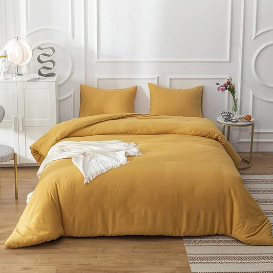 CLOTHKNOW Mustard Yellow Queen Comforter Set Yellow Bedding Comforter Sets Soft All Season Turmetric Comforter with 2 x Pillow Cases