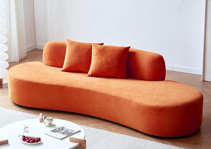 90" Curved Sofa with Throw Pillows, 4 Seater Luxury Velvet Couch with Half Moon Design and High-Density Foam, Ideal for Modern Living Room, Office & Apartment, Red Orange