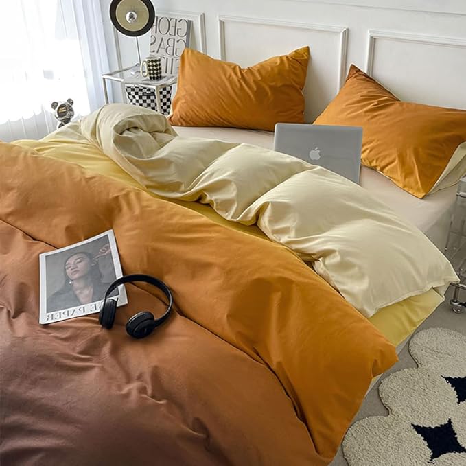 CLOTHKNOW Orange Yellow Comforter Set King Brown Gradient Bedding Comforter Sets Soft Brownish Comforter with 2 Pillowcases
