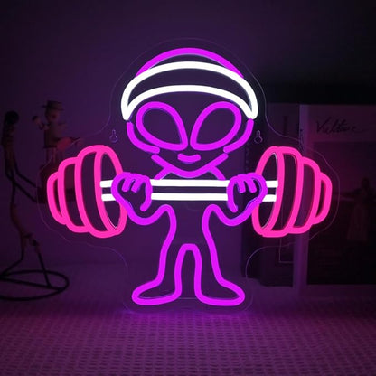 Lucunstar Alien Neon Sign,Dumbbell Gym Led Wall Decor,LED Alien Light,Shop Bar Man Cave,Teen Room,Game Room Decor,Hip Hop Party Neon Signs Wall Decor,Party Bedroom