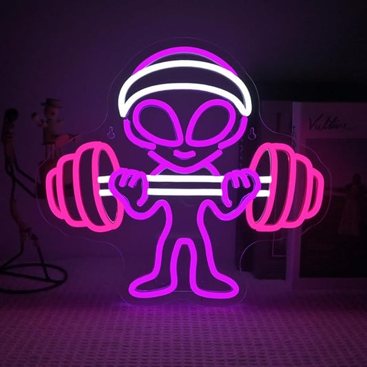 Lucunstar Alien Neon Sign,Dumbbell Gym Led Wall Decor,LED Alien Light,Shop Bar Man Cave,Teen Room,Game Room Decor,Hip Hop Party Neon Signs Wall Decor,Party Bedroom
