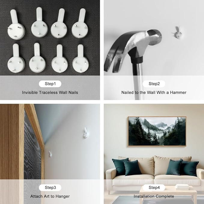 HOURIA Boho Forest Mountain Framed Canvas Wall Art Set,Nature Foggy Woodland Ridge Wall Decor,Misty Pine Tree Artwork,Sage Green Botanical Art Prints for Living Room, Bedroom, Farmhouse- 20"×40"×1