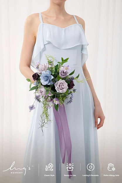 Ling's moment Bridesmaid Bouquet, Sage Purple & Provence Wedding Bouquets for Bridesmaids, 7 Inch Bridal Bouquets for Bridesmaids, Wedding, Ceremony, Anniversary, etc.