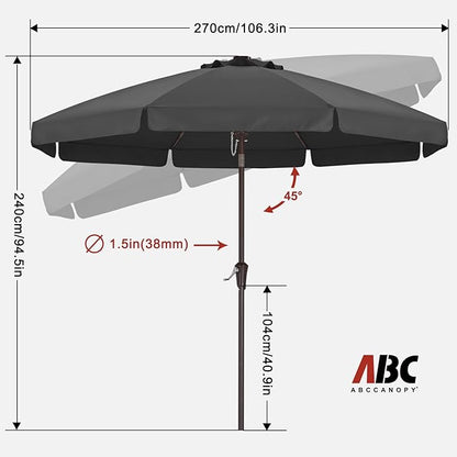 ABCCANOPY 9ft Scalloped Patio Umbrella, Outdoor Table Umbrella with Tilt and Crank, Fiberglass Ribs Deck Umbrella for Patio, Pool, Garden, Picnic (Deep Gray)