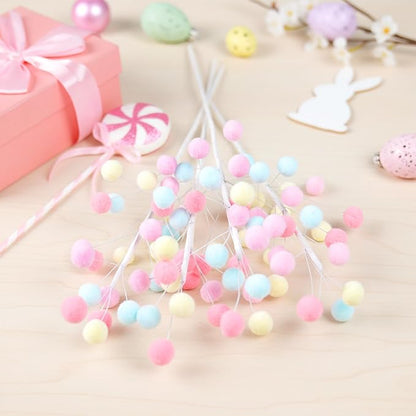 6 Pcs Pastel Pom Poms Christmas Decorations & Felt Christmas Picks and Sprays DIY Xmas Tree Toppers, Easter Deocrantions Festive Tree Filler & Easter Decor (Pastel Colors)