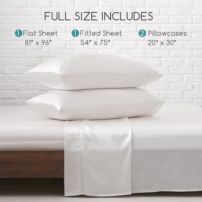 MR&HM Satin Bed Sheets, Full Size Sheets Set, 4 Pcs Silky Bedding Set with 15 Inches Deep Pocket for Mattress (Full, Ivory)