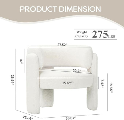 COLAMY Modern Accent Chair, Velvet Accent Chairs, Upholstered Barrel Chairs with Solid Wood Legs, Comfy Side Chair for Living Room, Bedroom, Reading, Cozy Reading Chair,Cream