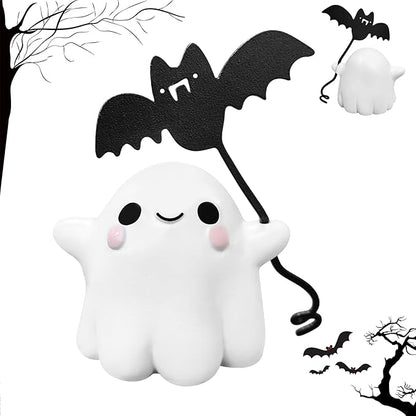 Halloween Ghost with Bat Balloon Figurine - Ghost Figurine Ghost Decor, Cute Ghost Statue Ghost for Halloween Decoration Humorous Desktop Art Piece