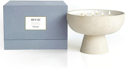 BLUEME Balance - White Lotus & Tea, Luxury Candle w/Essential Oils, 6 Wick, Hand-Poured Soy, Cotton Wick, Ceramic