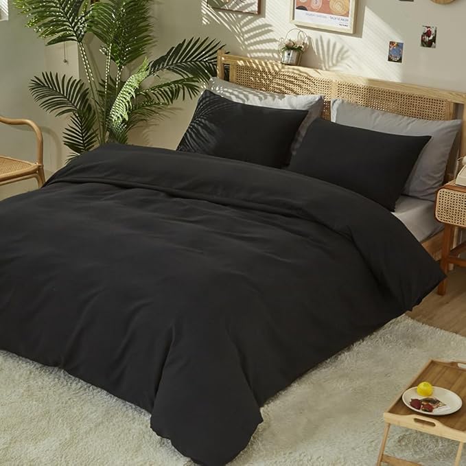 CLOTHKNOW Black Twin/Twin XL Comforter Set 3Pcs All Black Bedding Comforter Sets Soft Comforter Boys Men Comforter Sets