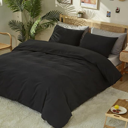 CLOTHKNOW Black King Size Comforter Set All Black Bedding Comforter Sets Men Boys Comforter Soft Comforter with 2 x Pillow Cases