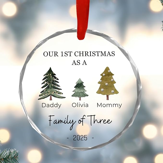 Shaant Personalized Christmas Glass Ornaments 2025, Family of Four Ornaments, Personalized New Baby's First, Family of 3, 4, 5, 6 First Christmas Ornament