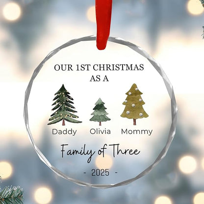 Shaant Personalized Christmas Glass Ornaments 2025, Family of Four Ornaments, Personalized New Baby's First, Family of 3, 4, 5, 6 First Christmas Ornament