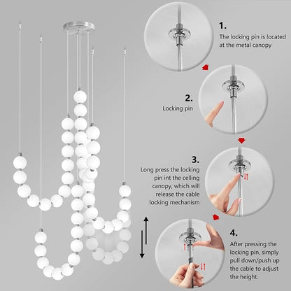 Modern Chandeliers LED Dimmable Light Acrylic Balls Ceiling Pendant Lighting for Living Room Dining Room Bedroom Adjustable Hanging Lights 90 Watts Silver Lamp