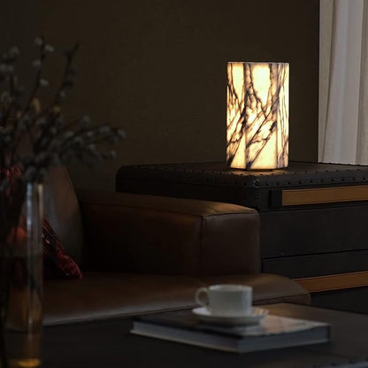 Handcrafted Real Marble Table Lamp, Stone Lamp with Tri-Color Dimmable LED, Bedside Lamp, Small Table Lamp for Home Decor, Table Lamp for Bedroom Living Room, Hexagon