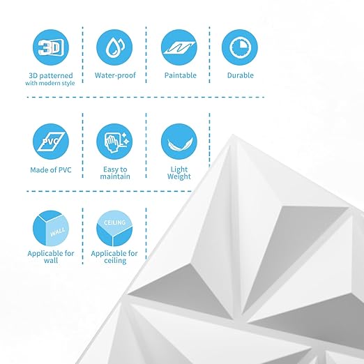 Art3d 3D Wall Panels 100 Pack, 11.8" x 11.8" (97 Sq.ft) PVC Wall Panels - Glue Up Panels Wall Decor for Living Room, Bedroom, Office, White