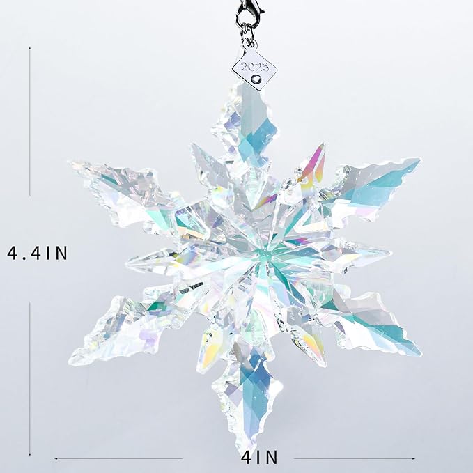 2025 Edition Crystal Snowflake Ornament Christmas Tree Ornament Home Decor Gift (2025-Fantasy Color)