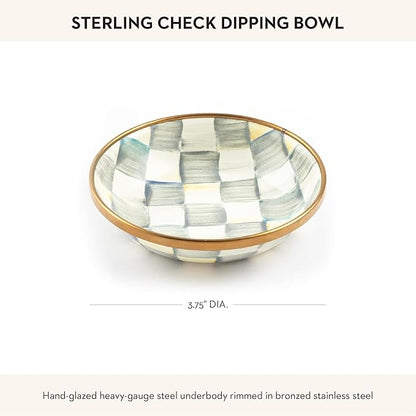 MACKENZIE-CHILDS Enamel Dipping Bowl, Small Serving Bowl for Entertaining, Gray-and-White Sterling Check