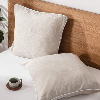 Simple&Opulence 100% Linen Euro Sham Covers with Piping Trim, 26"x26" Pillow Cover Set of 2, Breathable Pillow Shams for Bed Couch Decorative Cushions, Linen
