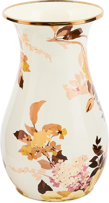 MACKENZIE-CHILDS Tall Enamel Vase, Unique Flower-Vase Decor for Living Room, Wild Rose White