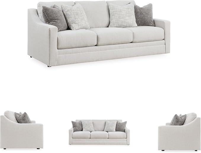 Signature Design by Ashley Maitelynn Contemporary Sofa with Accent Pillows, Reversible Cushions and Sloped Arms, Light Gray