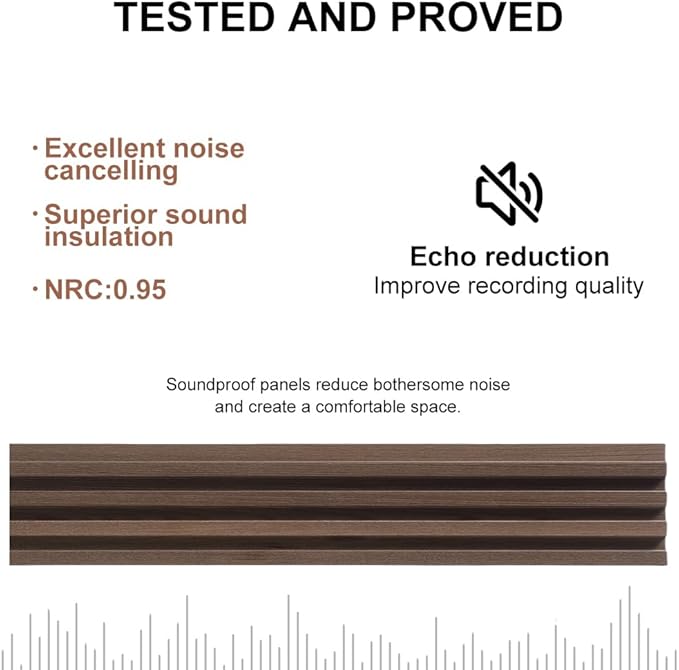 2PCS Wood Slat Acoustic Wall Panels for Ceiling and Wall Decor 3D Fluted Sound Absorbing Textured Panel with Wood Finish 108"×6" (Cherry Dark)