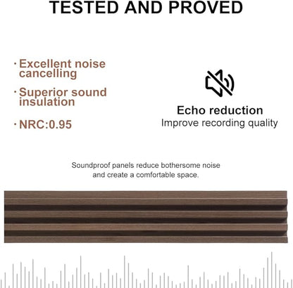 2PCS Wood Slat Acoustic Wall Panels for Ceiling and Wall Decor 3D Fluted Sound Absorbing Textured Panel with Wood Finish 108"×6" (Cherry Dark)