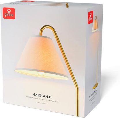 GLOBE Electric 61000147 62" Floor Lamp, Matte Brass, Beige Fabric Shade, On/Off Rotary Switch on Socket, 6-Foot Clear Cord, Reading Light, Bedroom, Living Room, Home Decor